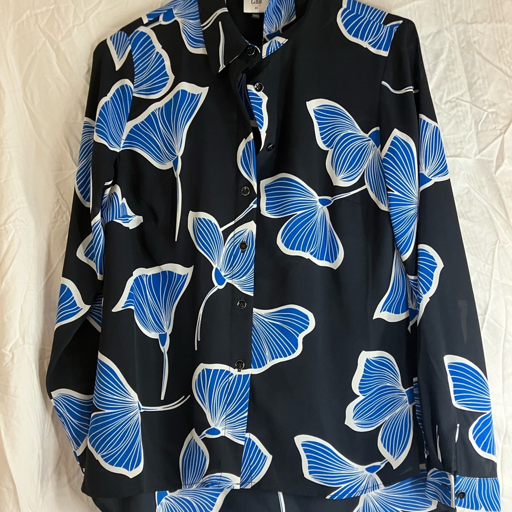 CAbi Black and Blue Floral Blouse